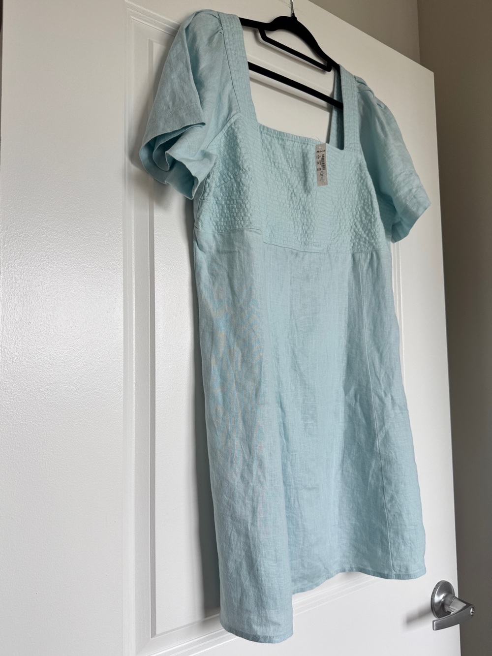 NWT MADEWELL Square-Neck Mini Dress in 100% Linen Blue Heron Light Blue Size 16 - Picture 4 of 13